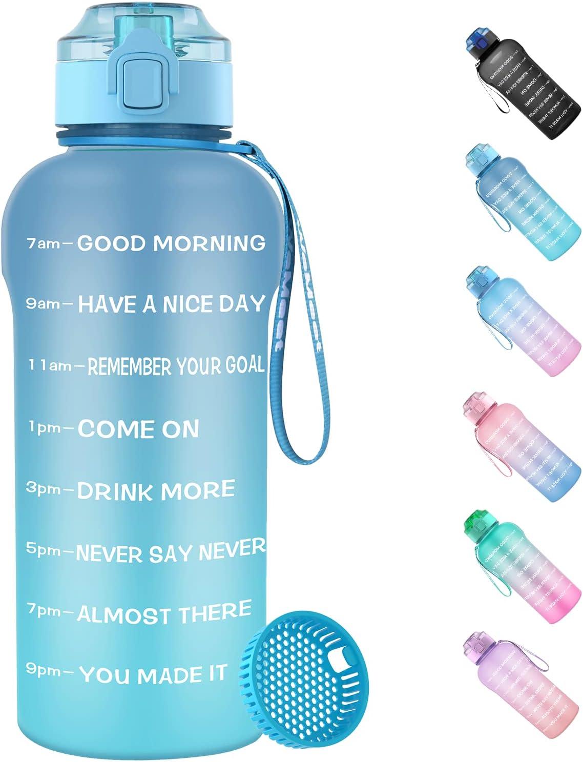 image:imageGourde Tritan sans BPA Filtrante fruits 2 L Bouteille antifuite Marqueur de temps Sport NoirBlue Blue