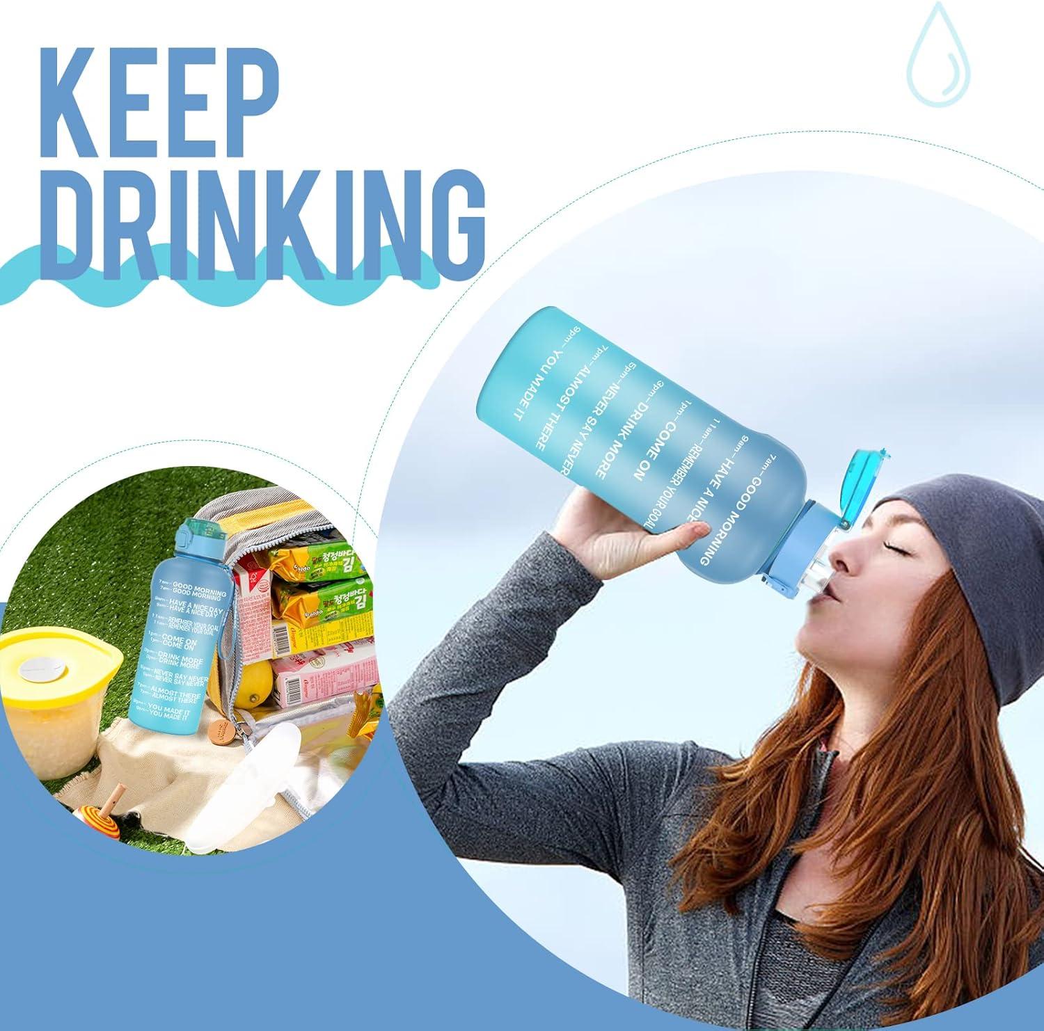 image:imageGourde Tritan sans BPA Filtrante fruits 2 L Bouteille antifuite Marqueur de temps Sport NoirBlue Blue