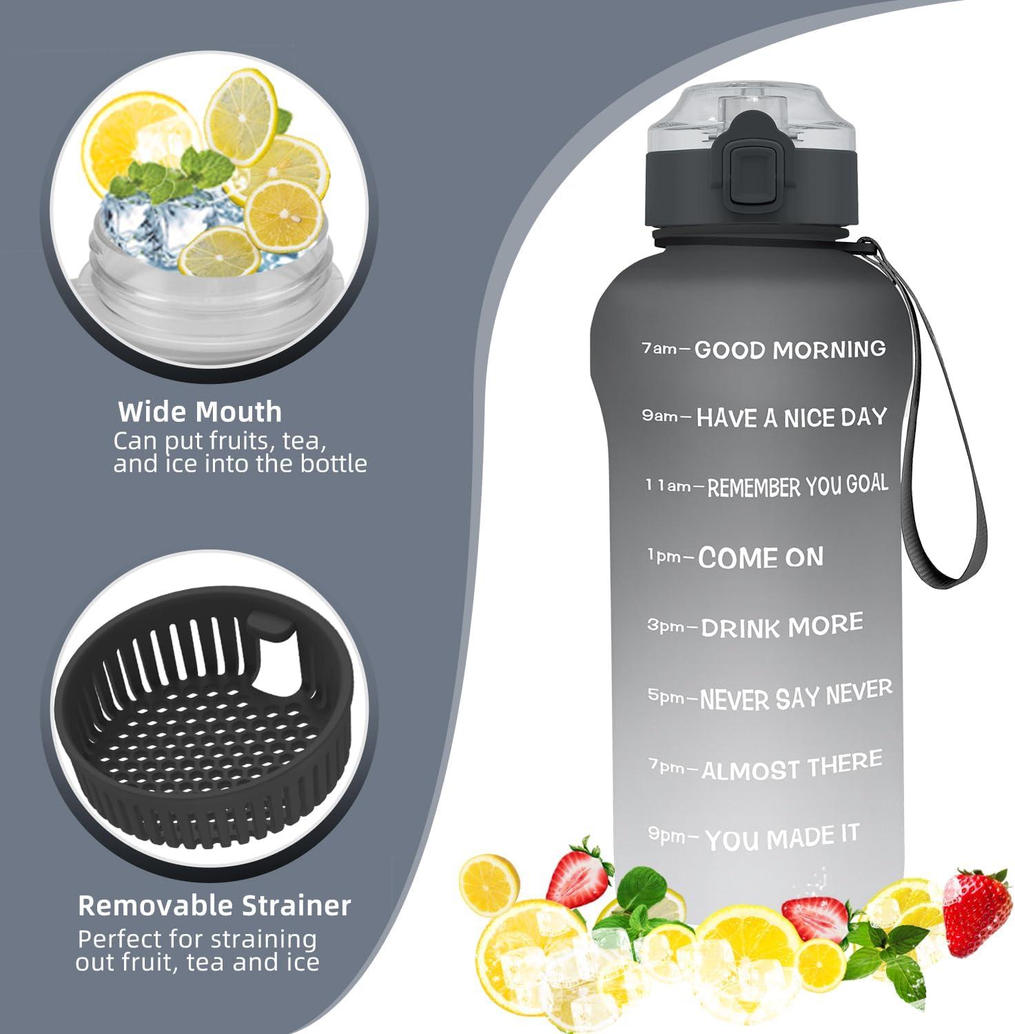 image:imageGourde Tritan sans BPA Filtrante fruits 2 L Bouteille antifuite Marqueur de temps Sport NoirNoirBlanc