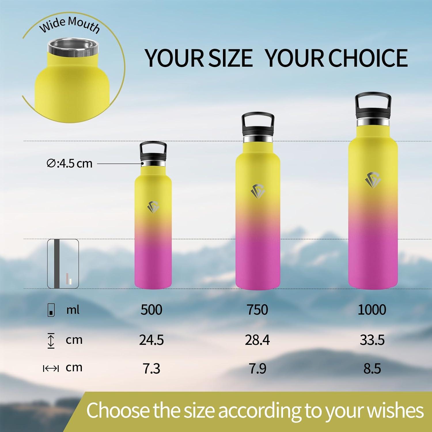 image:imageHoneyHolly Gourde Isotherme 500 ML Gourde INOX avec Paille Bouteille deau sans BPA Rutilisable AntiFuite Isolation sous Vide en Acier Inoxydable Double Paroi pour Enfants Adultes SportJaune Rose Rouge 1000 Ml