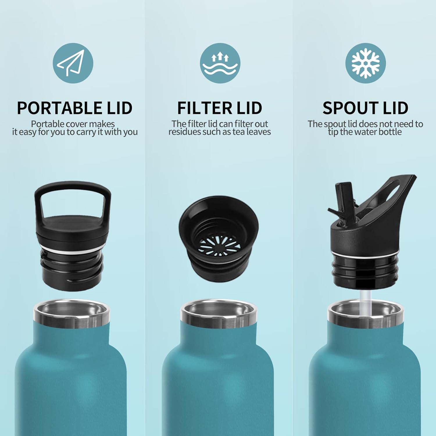 image:imageHoneyHolly Gourde Isotherme 500 ML Gourde INOX avec Paille Bouteille deau sans BPA Rutilisable AntiFuite Isolation sous Vide en Acier Inoxydable Double Paroi pour Enfants Adultes SportVert Fonc Bleu Fonc 1000 Ml
