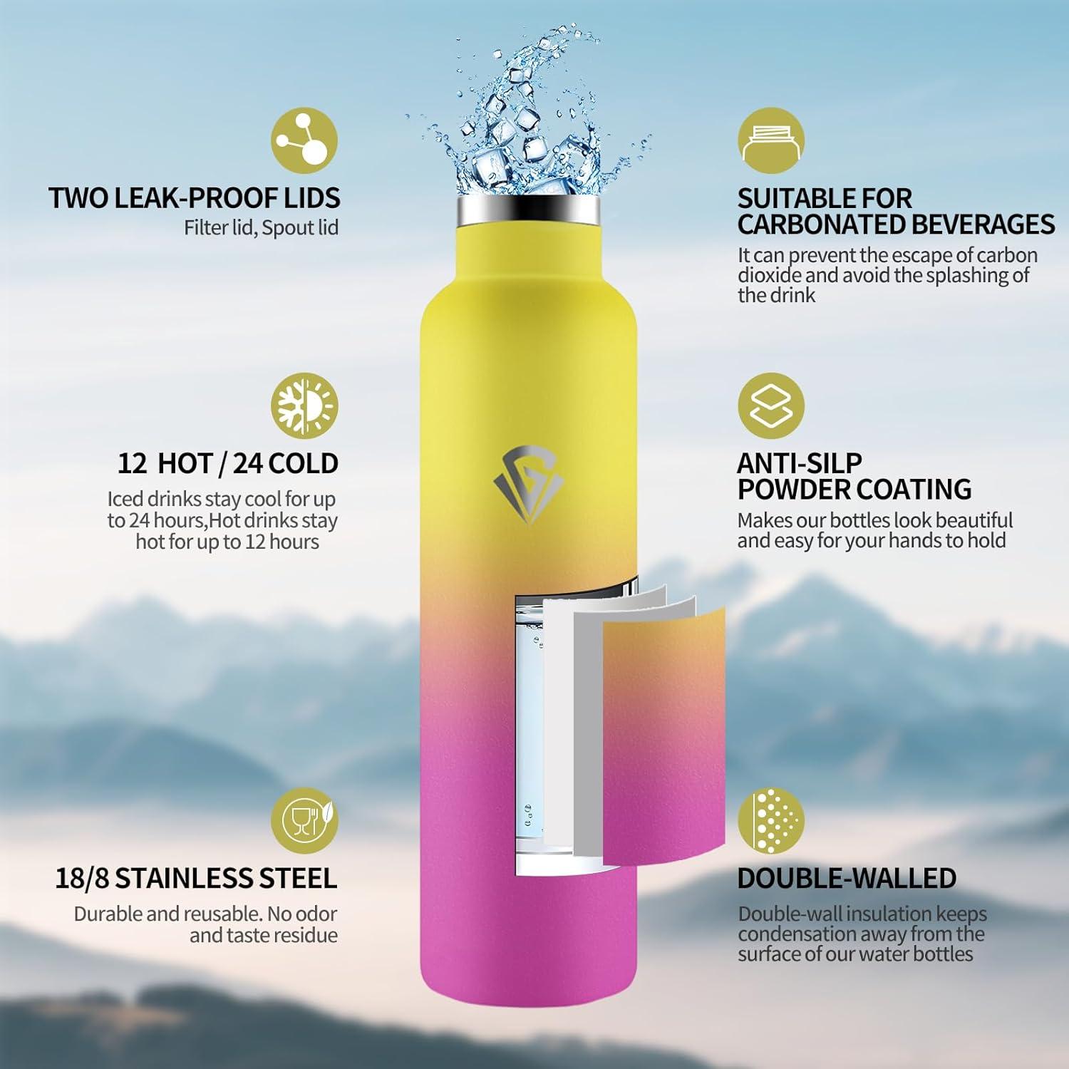 image:imageHoneyHolly Gourde Isotherme 500 ML Gourde INOX avec Paille Bouteille deau sans BPA Rutilisable AntiFuite Isolation sous Vide en Acier Inoxydable Double Paroi pour Enfants Adultes SportJaune Rose Rouge 1000 Ml