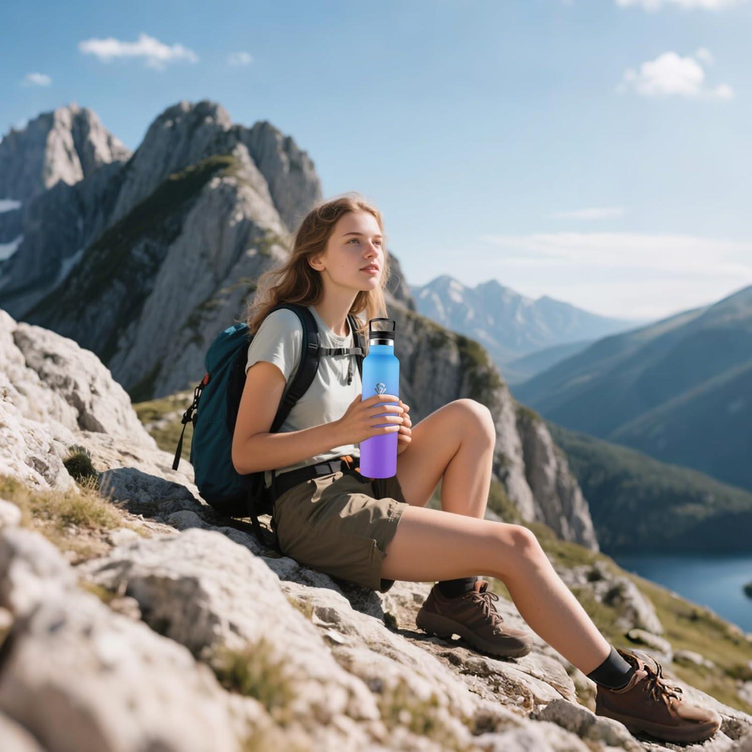 image:imageHoneyHolly Gourde Isotherme 500 ML Gourde INOX avec Paille Bouteille deau sans BPA Rutilisable AntiFuite Isolation sous Vide en Acier Inoxydable Double Paroi pour Enfants Adultes SportBleu Ciel Violet 1000 Ml