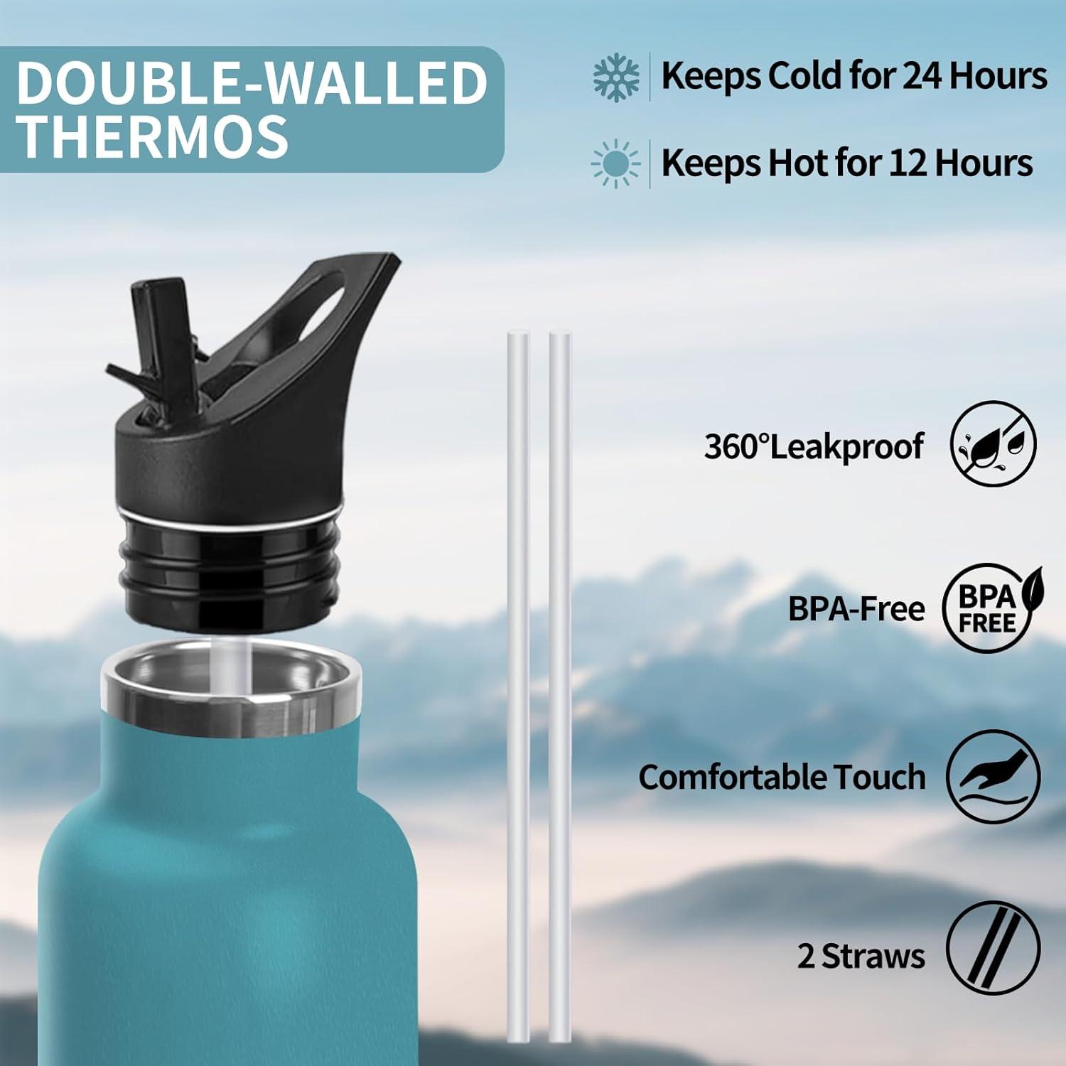 image:imageHoneyHolly Gourde Isotherme 500 ML Gourde INOX avec Paille Bouteille deau sans BPA Rutilisable AntiFuite Isolation sous Vide en Acier Inoxydable Double Paroi pour Enfants Adultes SportVert Fonc Bleu Fonc 1000 Ml