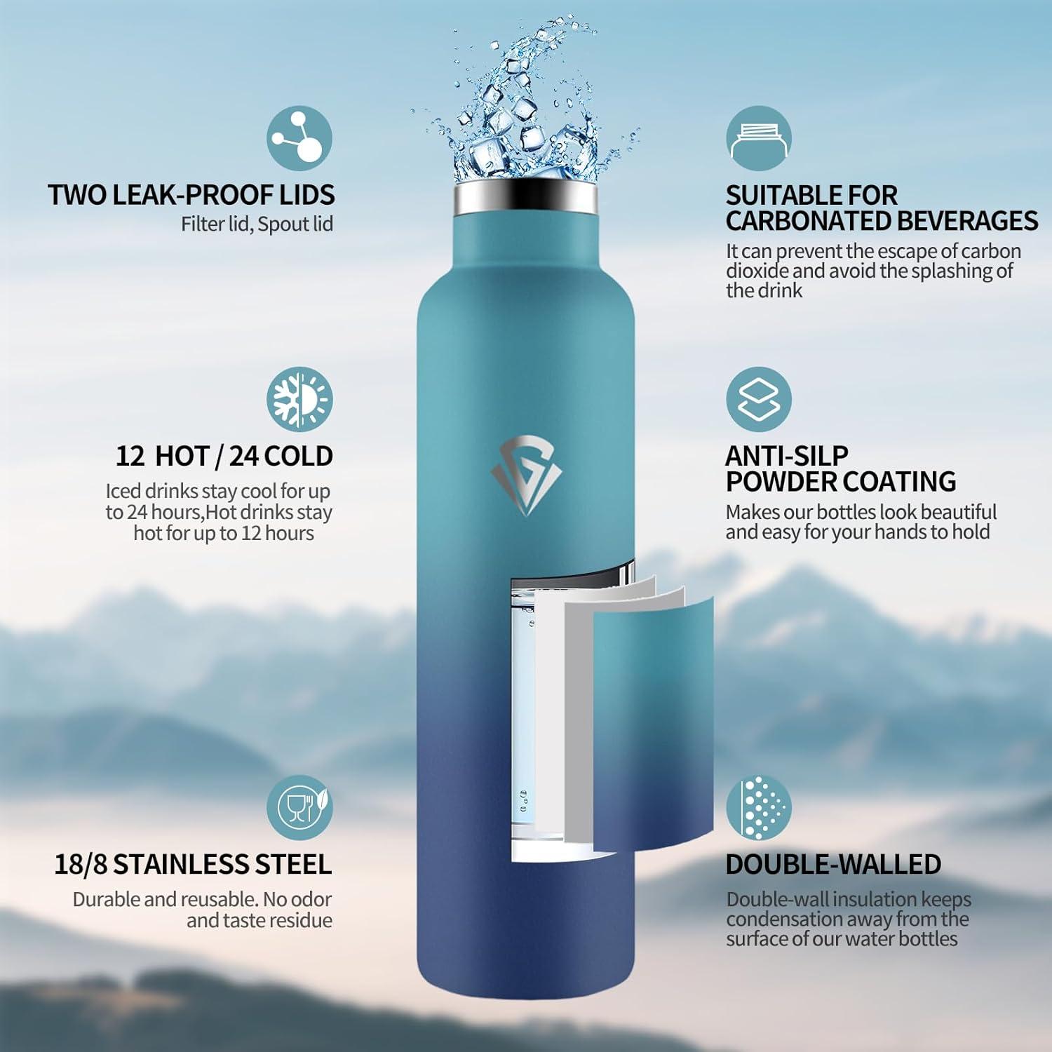 image:imageHoneyHolly Gourde Isotherme 500 ML Gourde INOX avec Paille Bouteille deau sans BPA Rutilisable AntiFuite Isolation sous Vide en Acier Inoxydable Double Paroi pour Enfants Adultes SportVert Fonc Bleu Fonc 1000 Ml