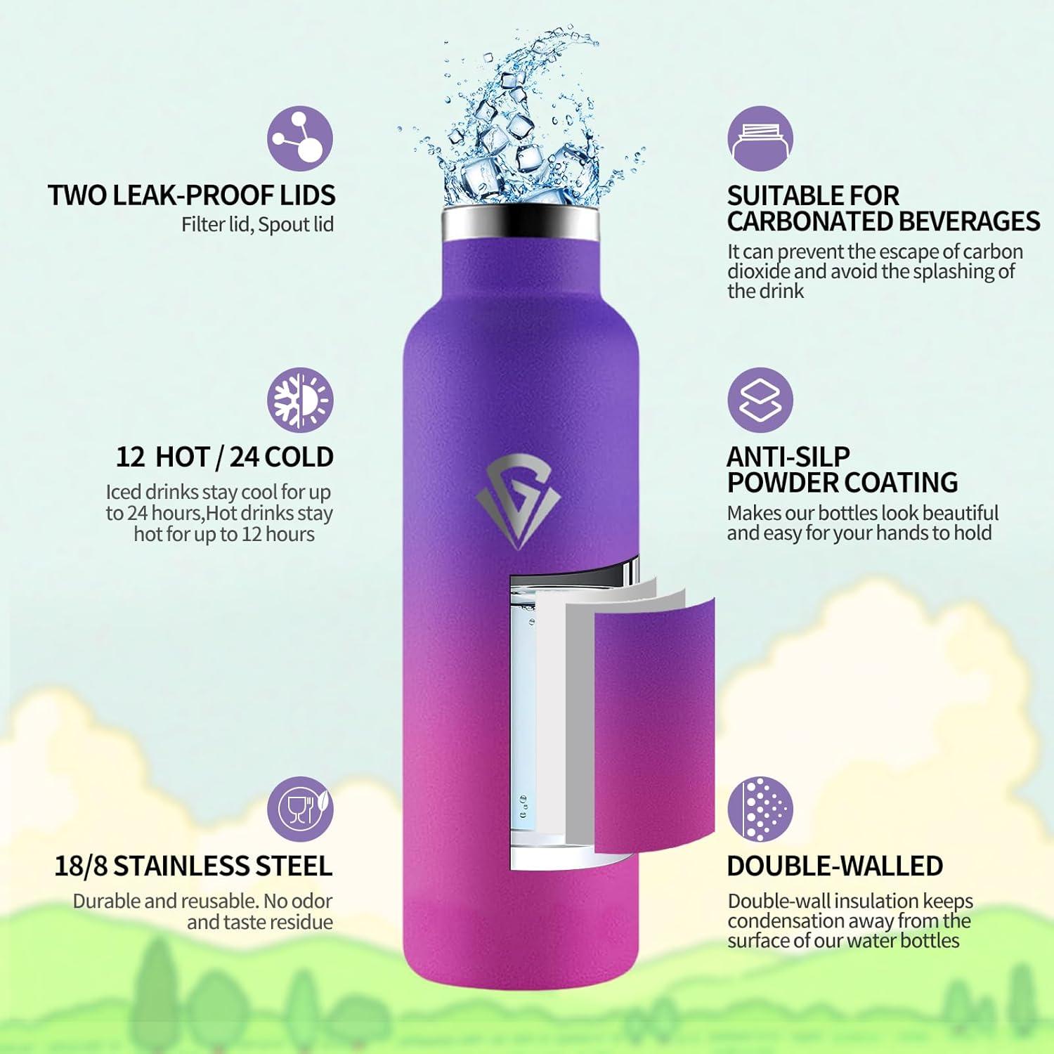 image:imageHoneyHolly Gourde Isotherme 500 ML Gourde INOX avec Paille Bouteille deau sans BPA Rutilisable AntiFuite Isolation sous Vide en Acier Inoxydable Double Paroi pour Enfants Adultes SportViolet Fonc Rose Rouge 500 Ml