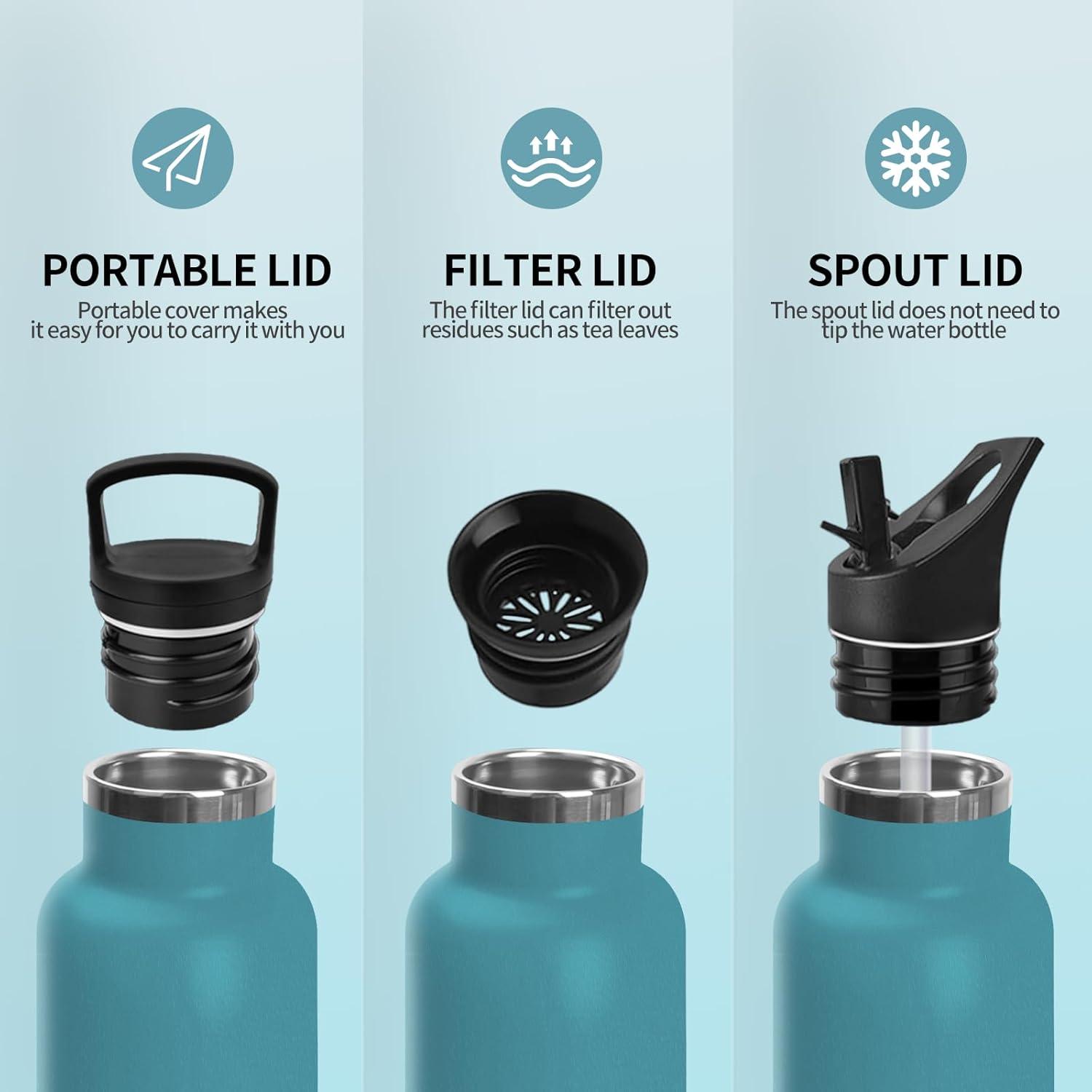 image:imageHoneyHolly Gourde Isotherme 500 ML Gourde INOX avec Paille Bouteille deau sans BPA Rutilisable AntiFuite Isolation sous Vide en Acier Inoxydable Double Paroi pour Enfants Adultes SportVert Fonc Bleu Fonc 750 Ml