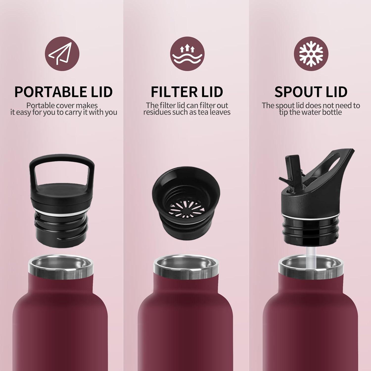 image:imageHoneyHolly Gourde Isotherme 500 ML Gourde INOX avec Paille Bouteille deau sans BPA Rutilisable AntiFuite Isolation sous Vide en Acier Inoxydable Double Paroi pour Enfants Adultes SportRouge Noir 500 Ml
