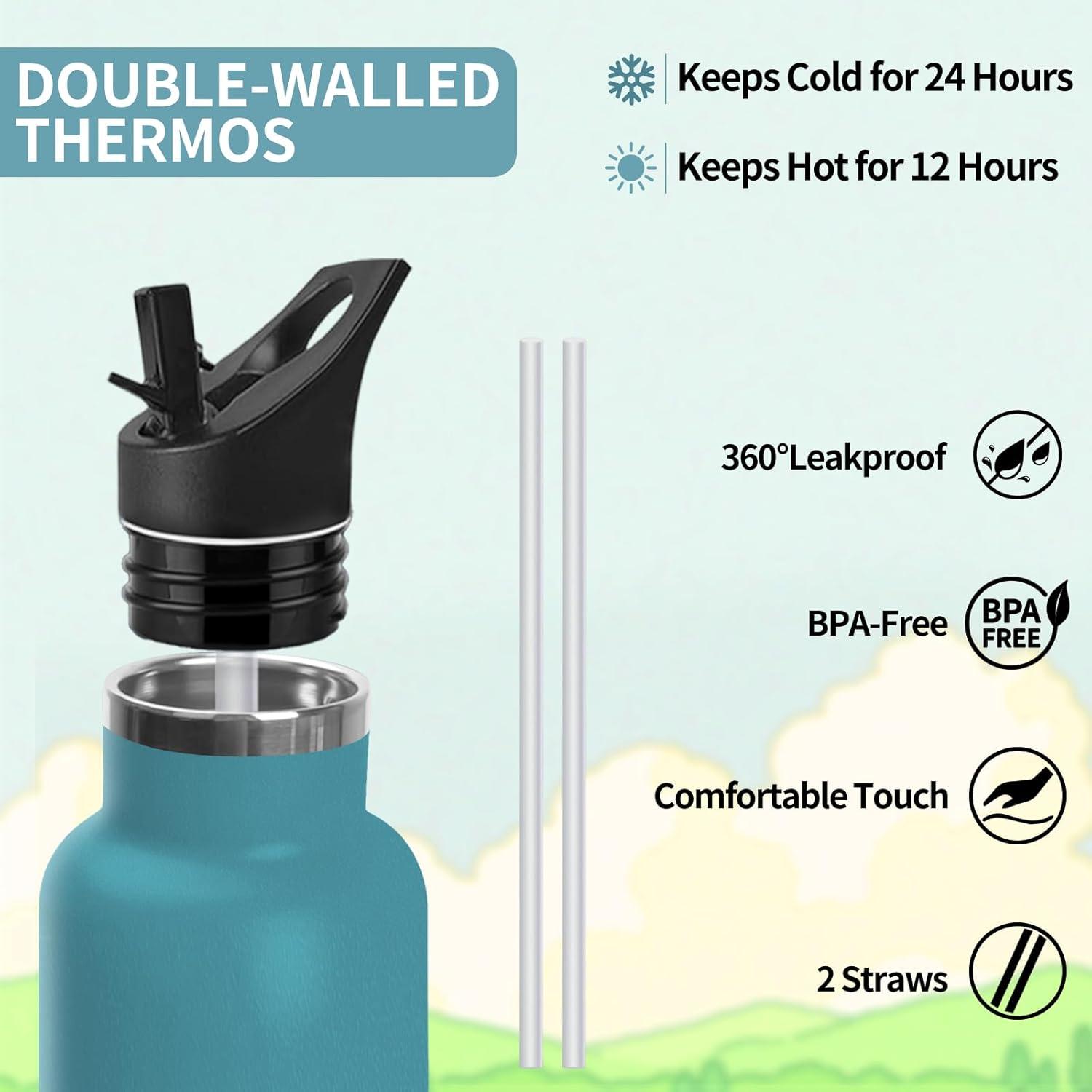 image:imageHoneyHolly Gourde Isotherme 500 ML Gourde INOX avec Paille Bouteille deau sans BPA Rutilisable AntiFuite Isolation sous Vide en Acier Inoxydable Double Paroi pour Enfants Adultes SportVert Fonc Bleu Fonc 500 Ml