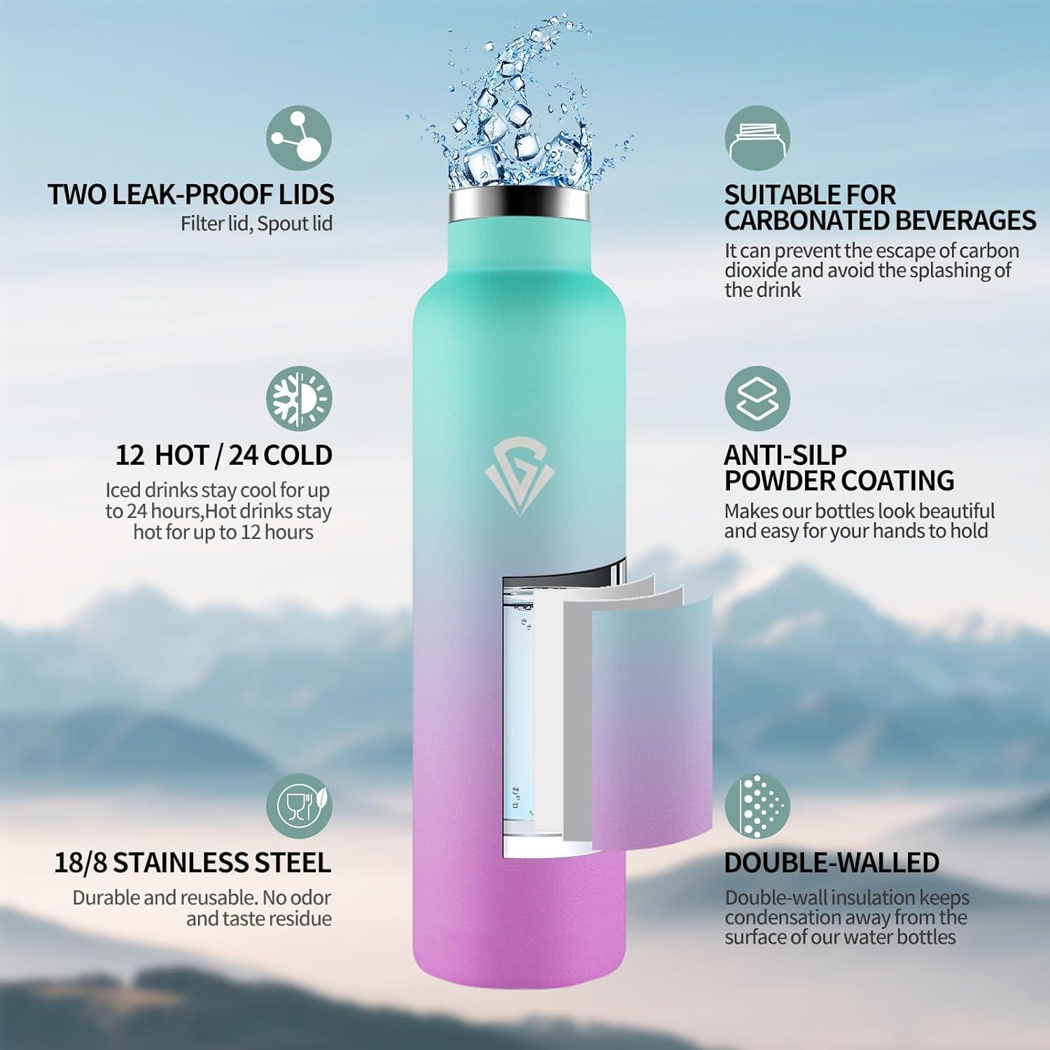 image:imageHoneyHolly Gourde Isotherme 500 ML Gourde INOX avec Paille Bouteille deau sans BPA Rutilisable AntiFuite Isolation sous Vide en Acier Inoxydable Double Paroi pour Enfants Adultes SportVert Deau Violet Clair 1000 Ml