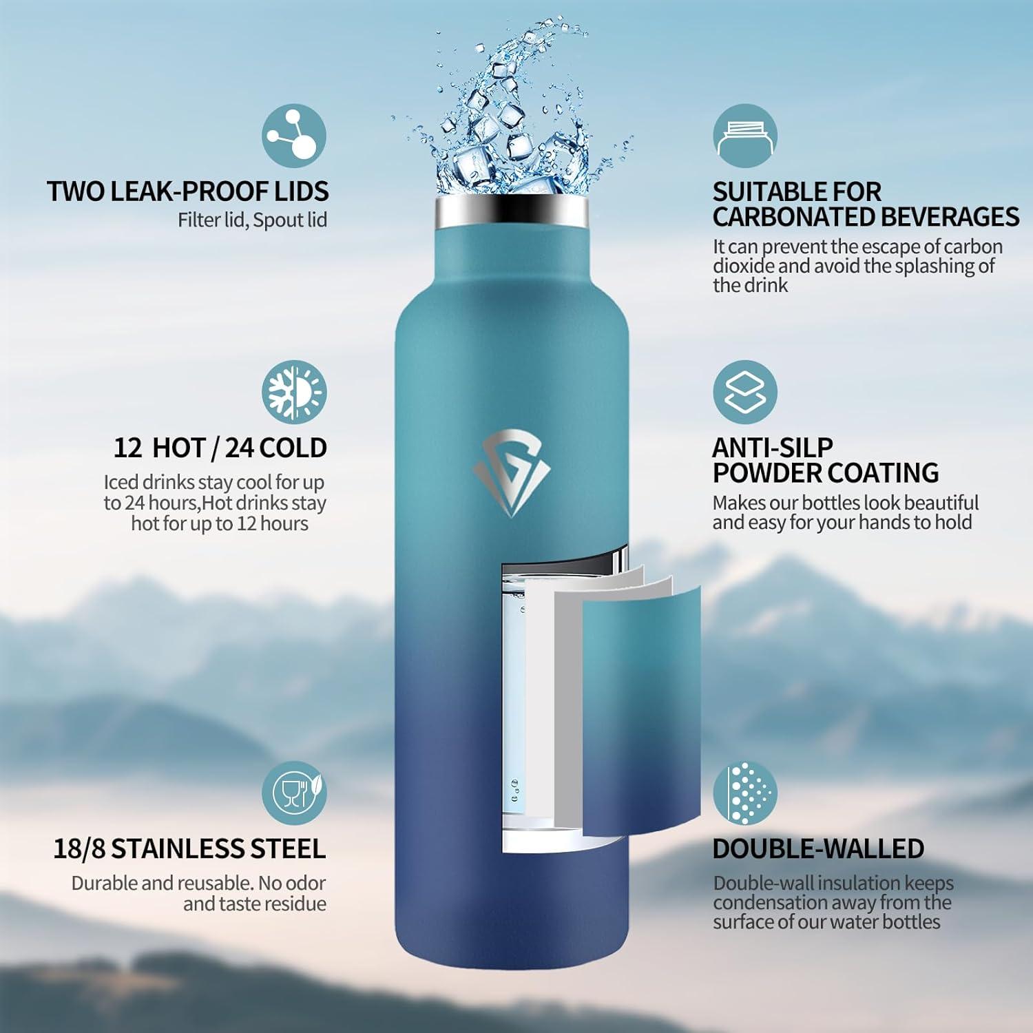 image:imageHoneyHolly Gourde Isotherme 500 ML Gourde INOX avec Paille Bouteille deau sans BPA Rutilisable AntiFuite Isolation sous Vide en Acier Inoxydable Double Paroi pour Enfants Adultes SportVert Fonc Bleu Fonc 750 Ml
