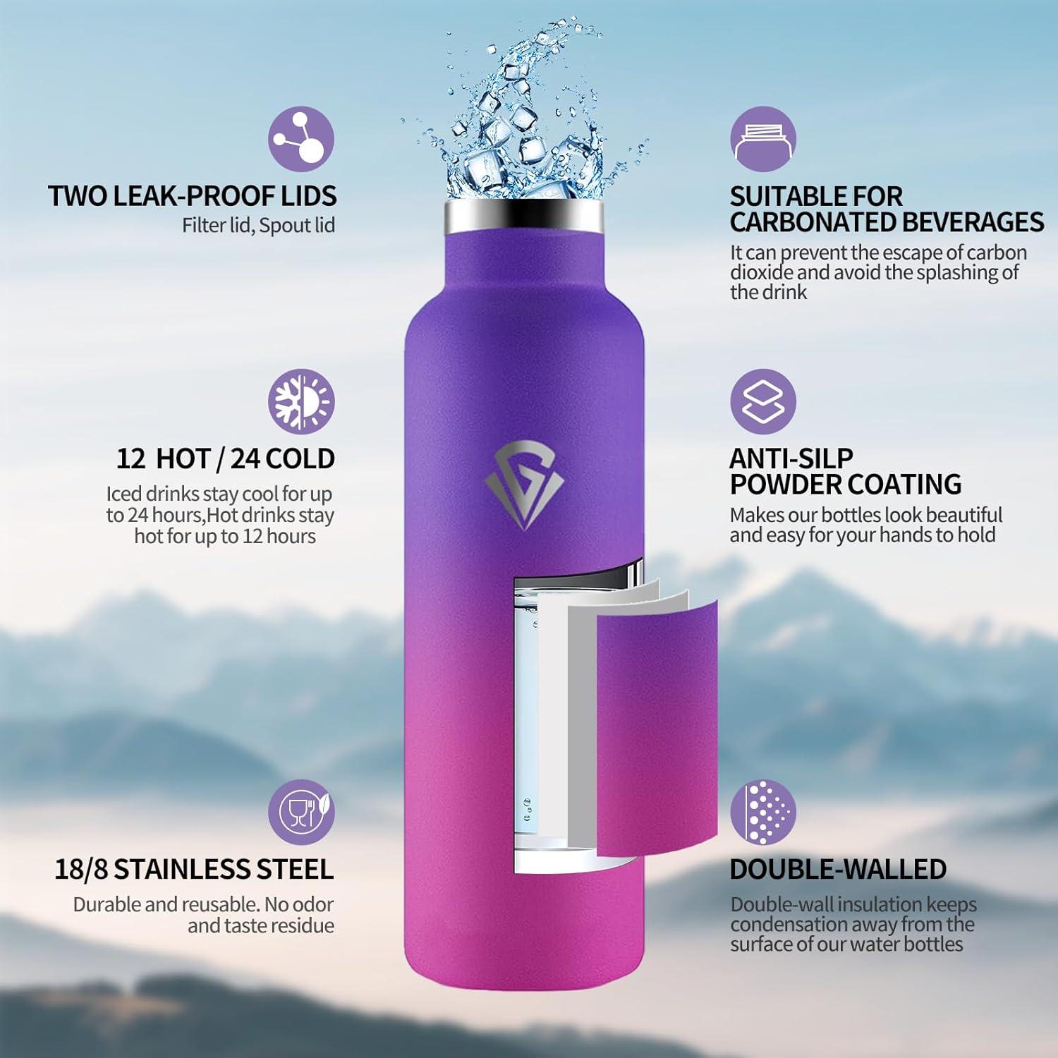 image:imageHoneyHolly Gourde Isotherme 500 ML Gourde INOX avec Paille Bouteille deau sans BPA Rutilisable AntiFuite Isolation sous Vide en Acier Inoxydable Double Paroi pour Enfants Adultes SportViolet Fonc Rose Rouge 750 Ml