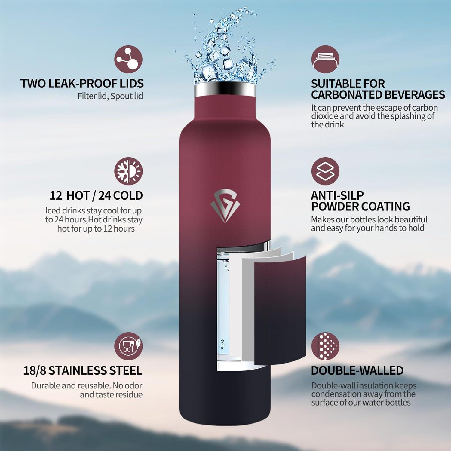 image:imageHoneyHolly Gourde Isotherme 500 ML Gourde INOX avec Paille Bouteille deau sans BPA Rutilisable AntiFuite Isolation sous Vide en Acier Inoxydable Double Paroi pour Enfants Adultes SportRouge Noir 1000 Ml
