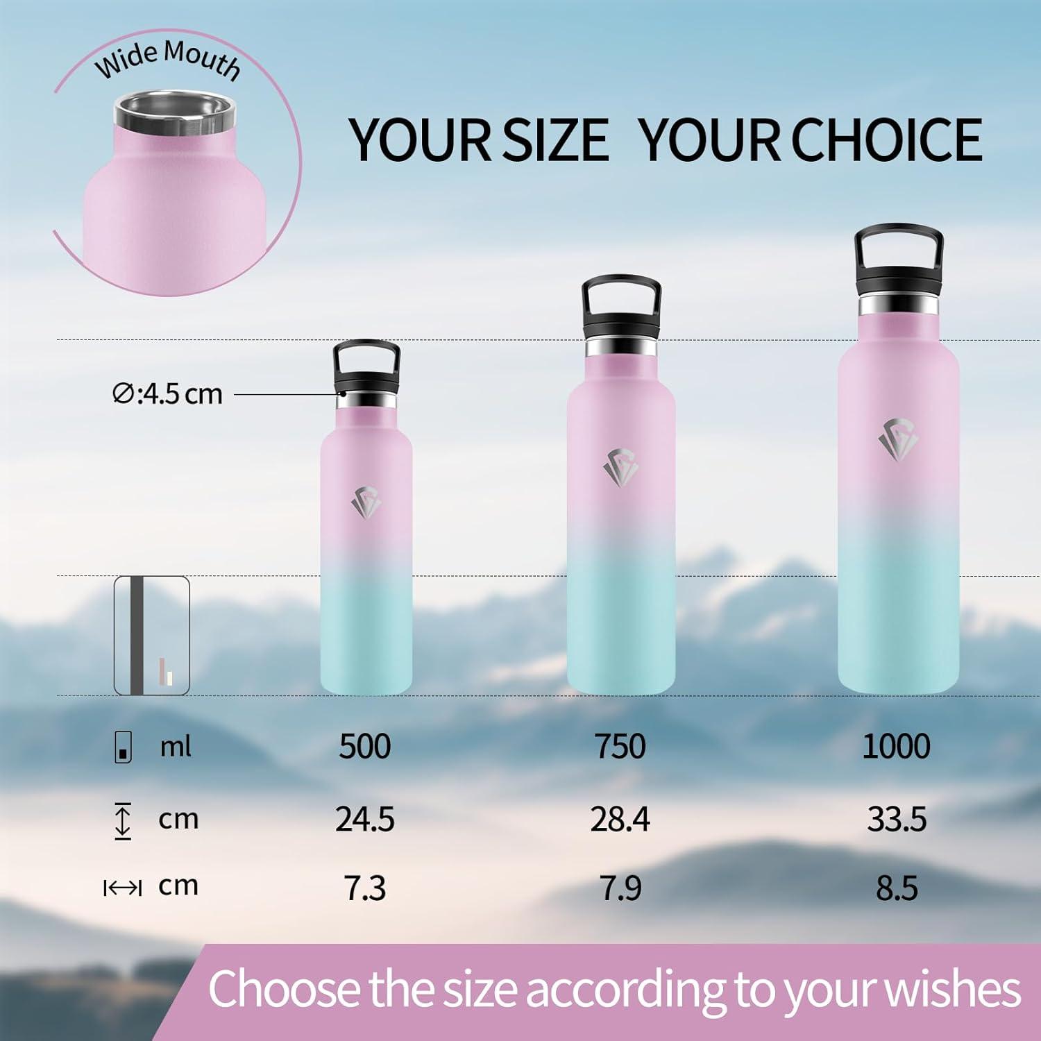 image:imageHoneyHolly Gourde Isotherme 500 ML Gourde INOX avec Paille Bouteille deau sans BPA Rutilisable AntiFuite Isolation sous Vide en Acier Inoxydable Double Paroi pour Enfants Adultes SportRose Clair Vert Clair 750 Ml