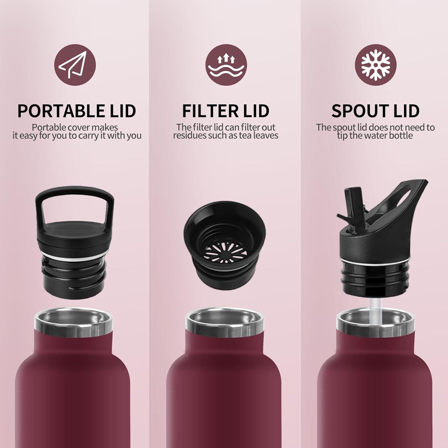 image:imageHoneyHolly Gourde Isotherme 500 ML Gourde INOX avec Paille Bouteille deau sans BPA Rutilisable AntiFuite Isolation sous Vide en Acier Inoxydable Double Paroi pour Enfants Adultes SportRouge Noir 1000 Ml