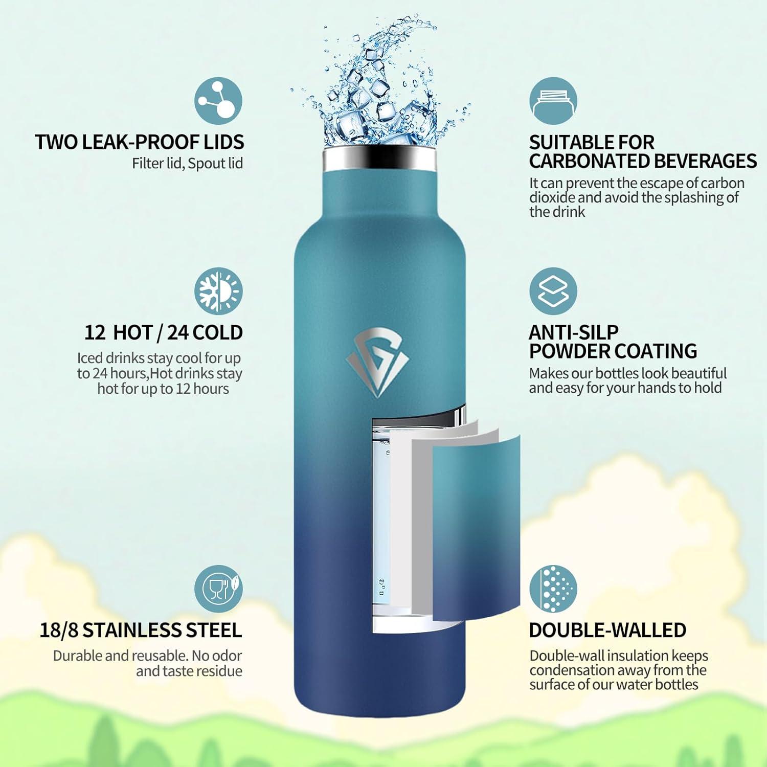 image:imageHoneyHolly Gourde Isotherme 500 ML Gourde INOX avec Paille Bouteille deau sans BPA Rutilisable AntiFuite Isolation sous Vide en Acier Inoxydable Double Paroi pour Enfants Adultes SportVert Fonc Bleu Fonc 500 Ml
