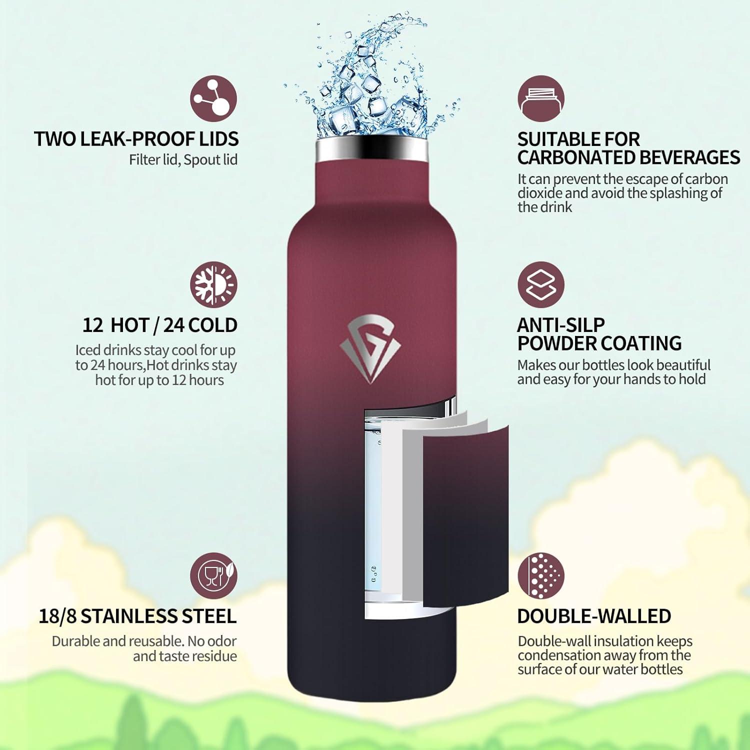 image:imageHoneyHolly Gourde Isotherme 500 ML Gourde INOX avec Paille Bouteille deau sans BPA Rutilisable AntiFuite Isolation sous Vide en Acier Inoxydable Double Paroi pour Enfants Adultes SportRouge Noir 500 Ml