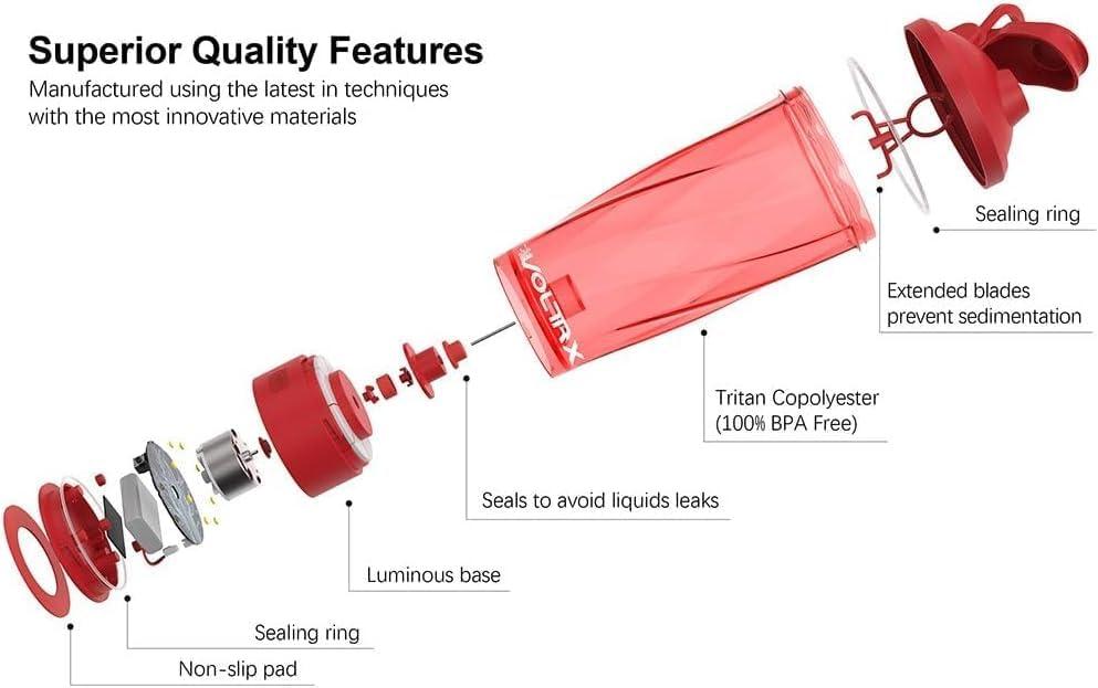 image:imageVOLTRX lectrique Protine Shaker portable Vortex mlangeur shaker tasse rechargeable par USB pour boissons protines fabriqu avec Tritan sans BPA 600 mlCrimson Red