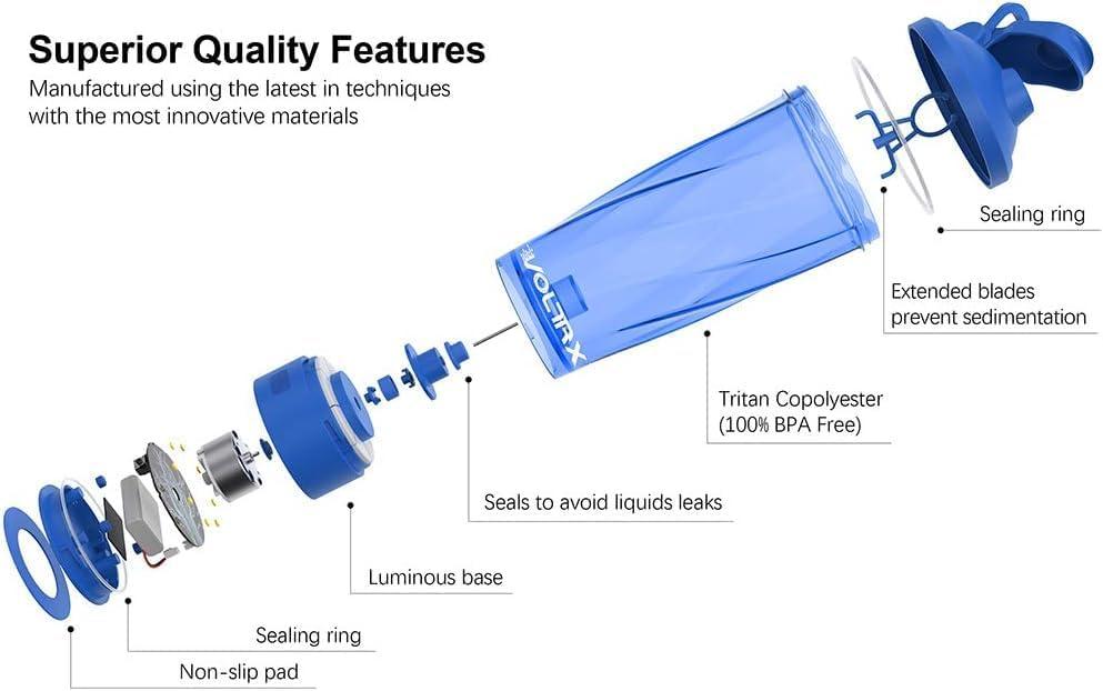 image:imageVOLTRX lectrique Protine Shaker portable Vortex mlangeur shaker tasse rechargeable par USB pour boissons protines fabriqu avec Tritan sans BPA 600 mlElectric Blue