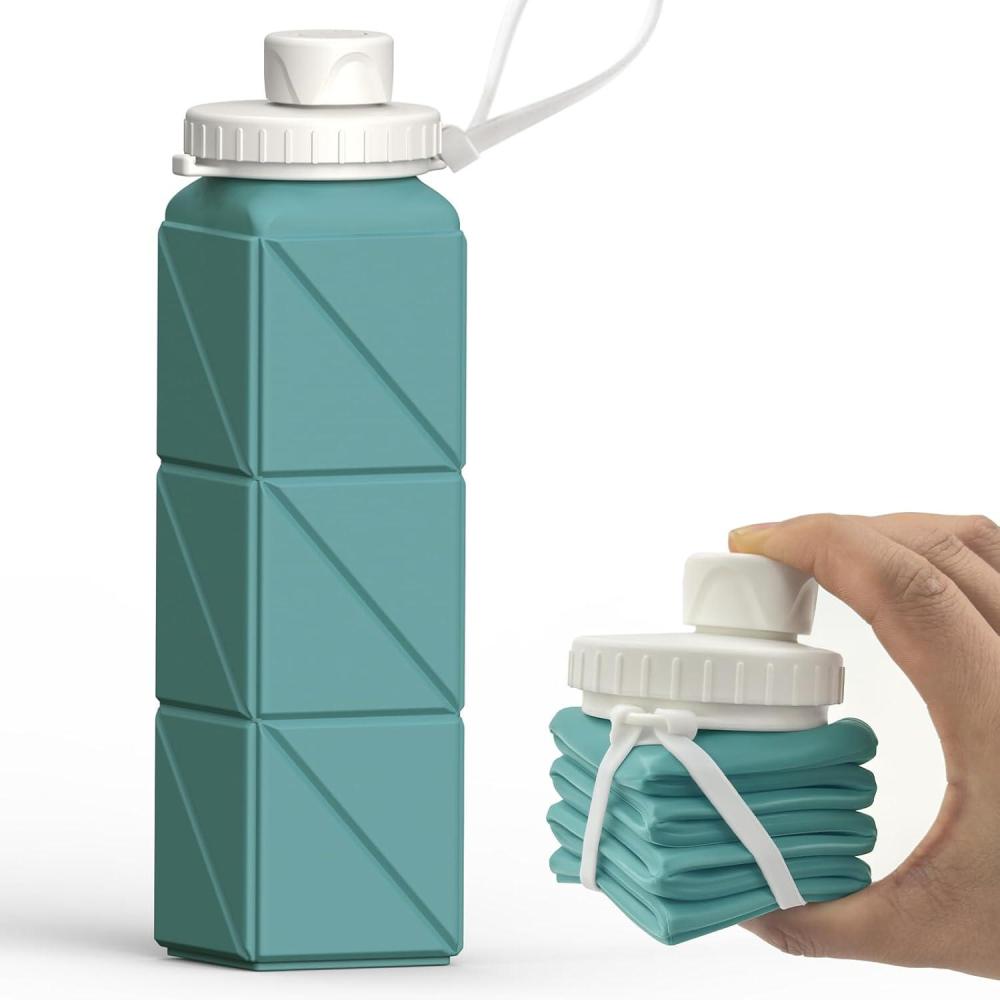 image:imageBouteille deau pliable en silicone 610 ml Lgre rutilisable tanche Pour voyage camping randonne cyclisme yoga sports de plein air NoirBleu