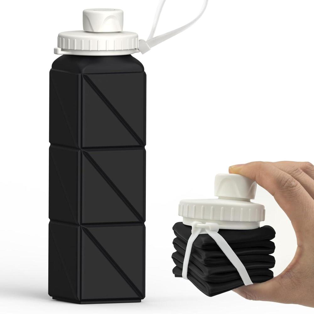 image:imageBouteille deau pliable en silicone  610 ml  Lgre rutilisable tanche  Pour voyage camping randonne cyclisme yoga sports de plein air NoirNoir