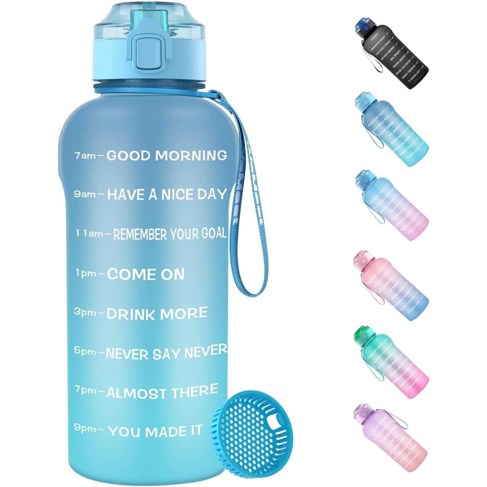 image:imageGourde Tritan sans BPA Filtrante fruits 2 L Bouteille antifuite Marqueur de temps Sport NoirBlue Blue