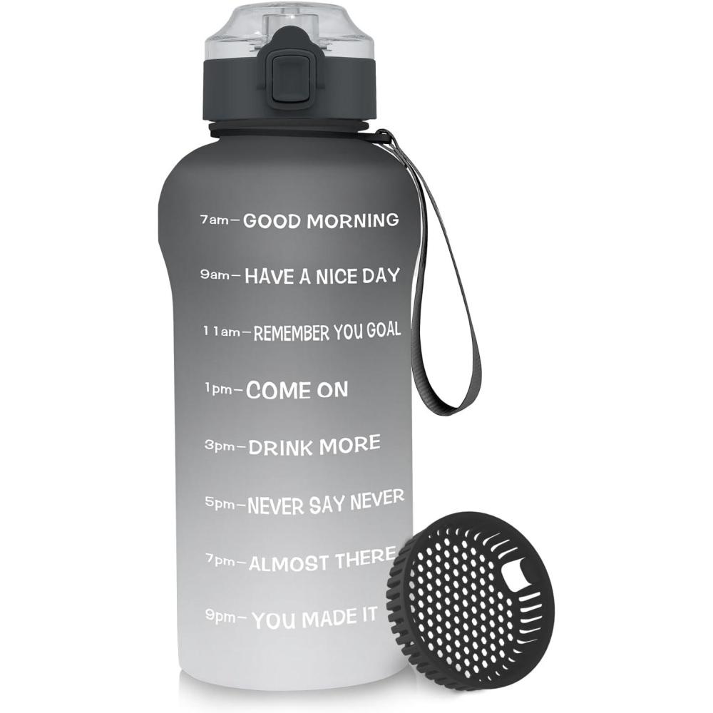 image:imageGourde Tritan sans BPA Filtrante  fruits 2 L Bouteille antifuite Marqueur de temps Sport NoirNoirBlanc