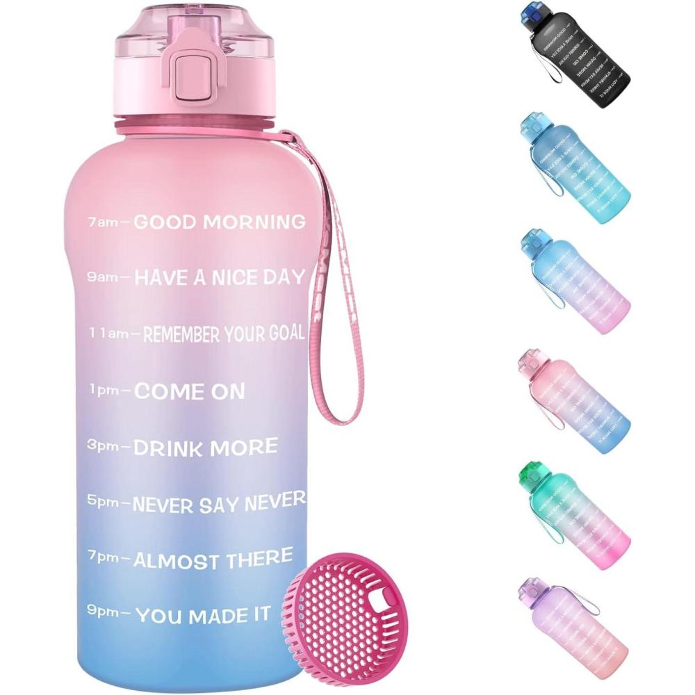image:imageGourde Tritan sans BPA Filtrante  fruits 2 L Bouteille antifuite Marqueur de temps Sport NoirPink Blue