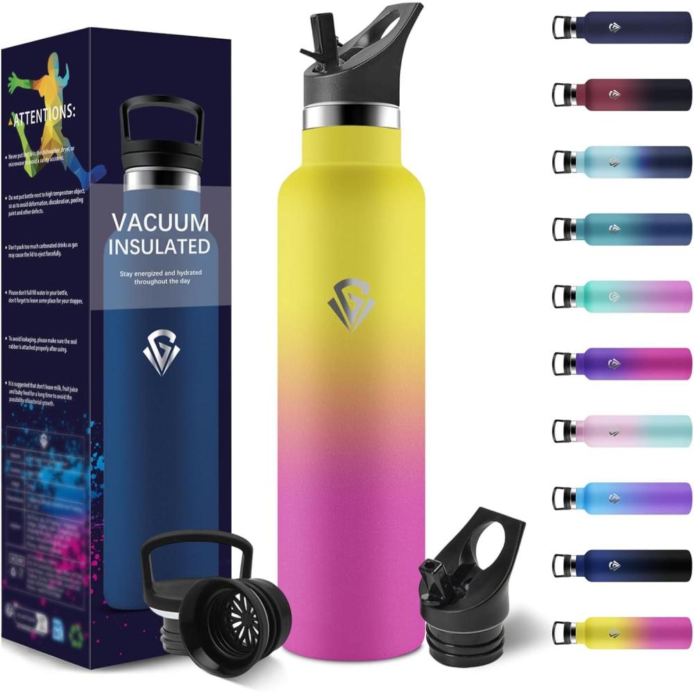 image:imageHoneyHolly Gourde Isotherme 500 ML Gourde INOX avec Paille Bouteille deau sans BPA Rutilisable AntiFuite Isolation sous Vide en Acier Inoxydable Double Paroi pour Enfants Adultes SportJaune Rose Rouge 1000 Ml