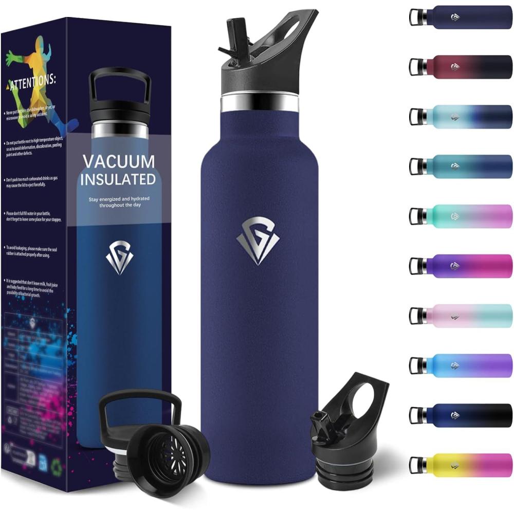 image:imageHoneyHolly Gourde Isotherme 500 ML Gourde INOX avec Paille Bouteille deau sans BPA Rutilisable AntiFuite Isolation sous Vide en Acier Inoxydable  Double Paroi pour Enfants Adultes SportBleu Fonc  500 Ml