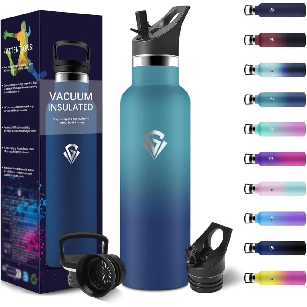 image:imageHoneyHolly Gourde Isotherme 500 ML Gourde INOX avec Paille Bouteille deau sans BPA Rutilisable AntiFuite Isolation sous Vide en Acier Inoxydable Double Paroi pour Enfants Adultes SportVert Fonc Bleu Fonc 500 Ml