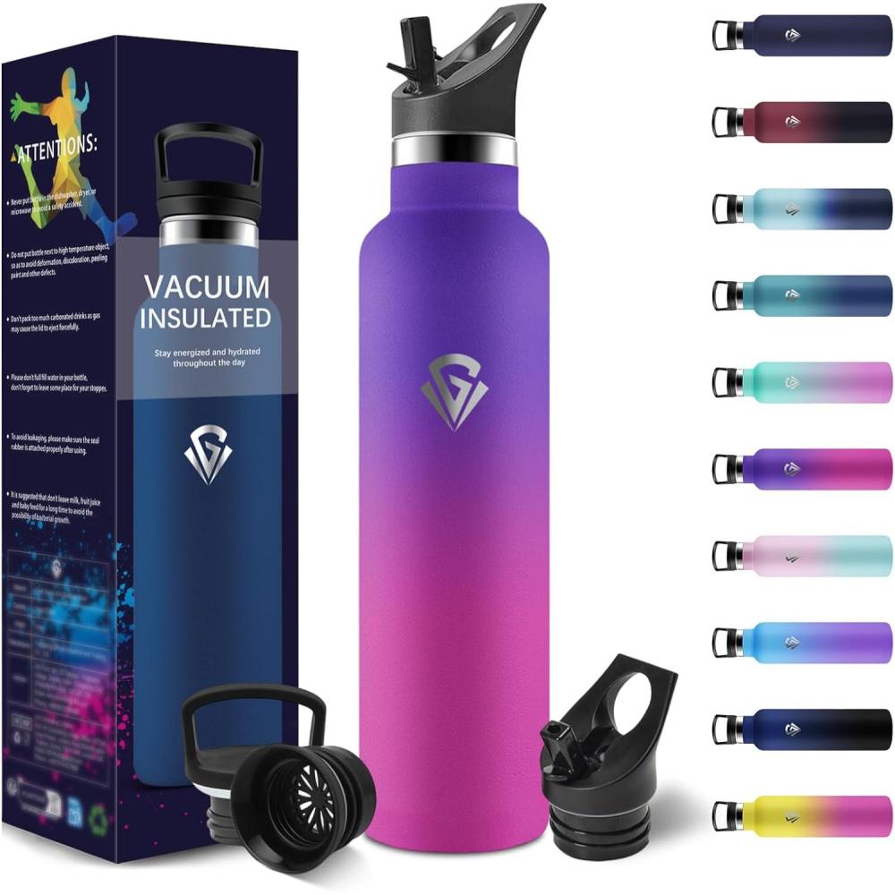 image:imageHoneyHolly Gourde Isotherme 500 ML Gourde INOX avec Paille Bouteille deau sans BPA Rutilisable AntiFuite Isolation sous Vide en Acier Inoxydable Double Paroi pour Enfants Adultes SportViolet Fonc Rose Rouge 1000 Ml