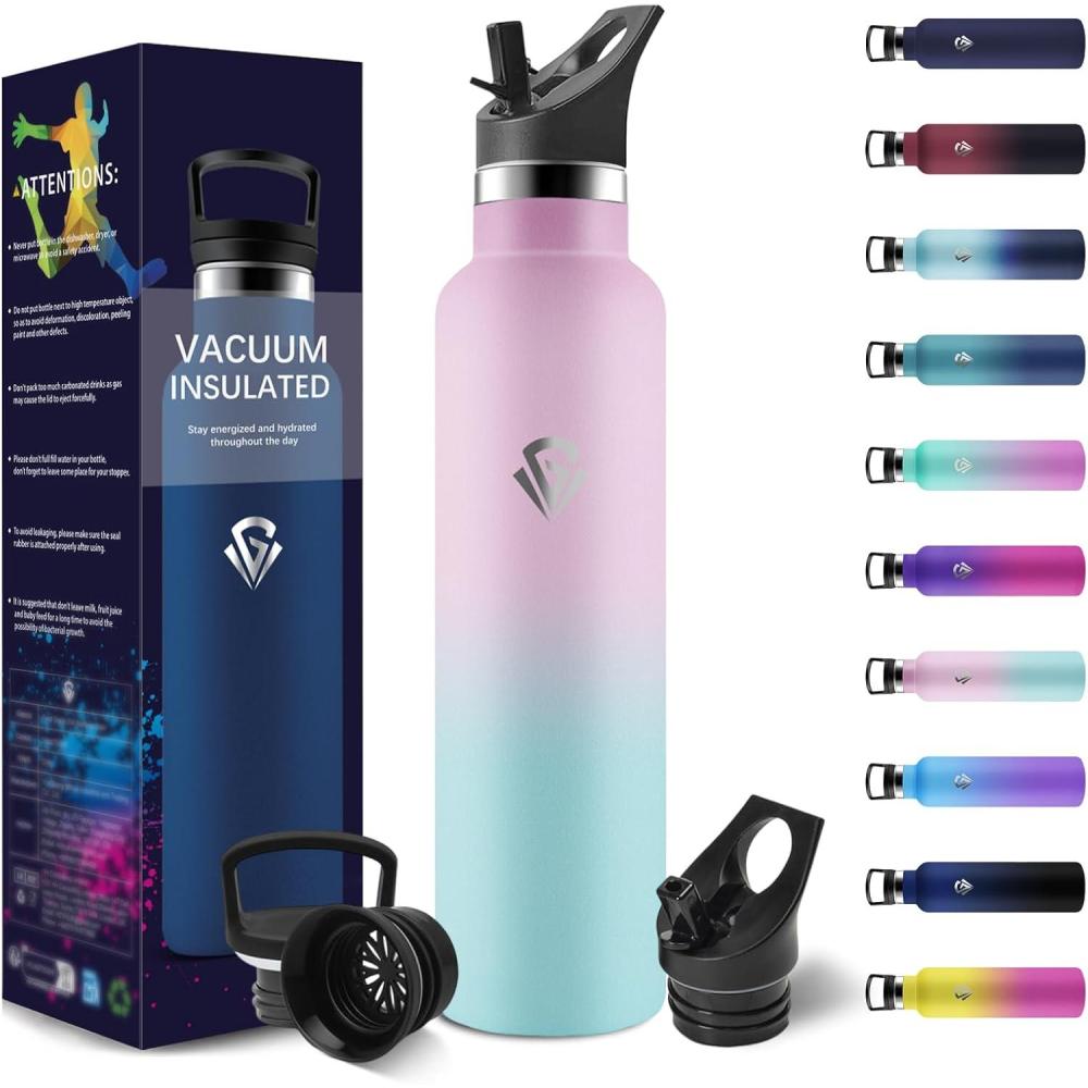 image:imageHoneyHolly Gourde Isotherme 500 ML Gourde INOX avec Paille Bouteille deau sans BPA Rutilisable AntiFuite Isolation sous Vide en Acier Inoxydable  Double Paroi pour Enfants Adultes SportRose Clair  Vert Clair  1000 Ml
