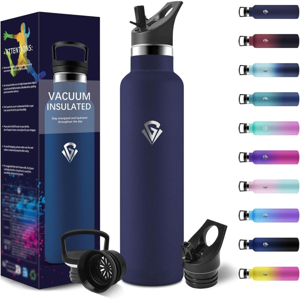 image:imageHoneyHolly Gourde Isotherme 500 ML Gourde INOX avec Paille Bouteille deau sans BPA Rutilisable AntiFuite Isolation sous Vide en Acier Inoxydable  Double Paroi pour Enfants Adultes SportBleu Fonc  1000 Ml