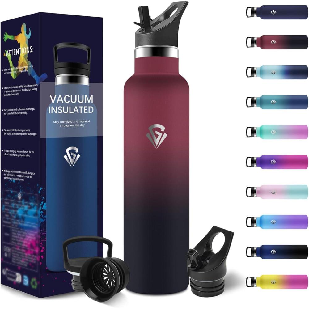 image:imageHoneyHolly Gourde Isotherme 500 ML Gourde INOX avec Paille Bouteille deau sans BPA Rutilisable AntiFuite Isolation sous Vide en Acier Inoxydable Double Paroi pour Enfants Adultes SportRouge Noir 1000 Ml
