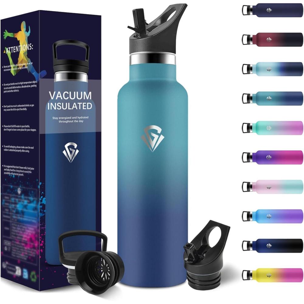image:imageHoneyHolly Gourde Isotherme 500 ML Gourde INOX avec Paille Bouteille deau sans BPA Rutilisable AntiFuite Isolation sous Vide en Acier Inoxydable Double Paroi pour Enfants Adultes SportVert Fonc Bleu Fonc 750 Ml
