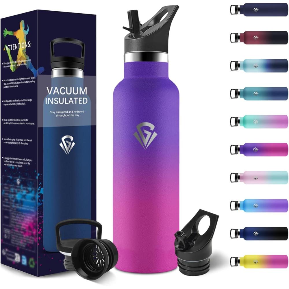 image:imageHoneyHolly Gourde Isotherme 500 ML Gourde INOX avec Paille Bouteille deau sans BPA Rutilisable AntiFuite Isolation sous Vide en Acier Inoxydable Double Paroi pour Enfants Adultes SportViolet Fonc Rose Rouge 500 Ml