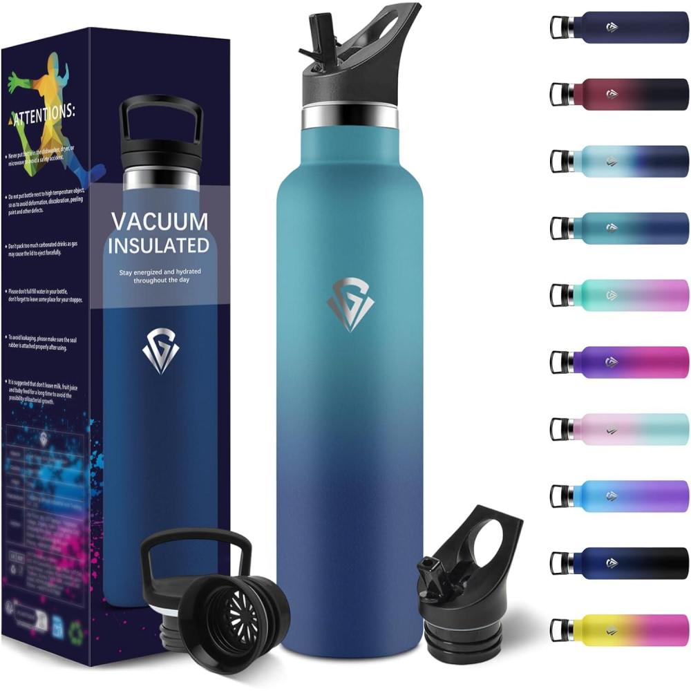 image:imageHoneyHolly Gourde Isotherme 500 ML Gourde INOX avec Paille Bouteille deau sans BPA Rutilisable AntiFuite Isolation sous Vide en Acier Inoxydable Double Paroi pour Enfants Adultes SportVert Fonc Bleu Fonc 1000 Ml