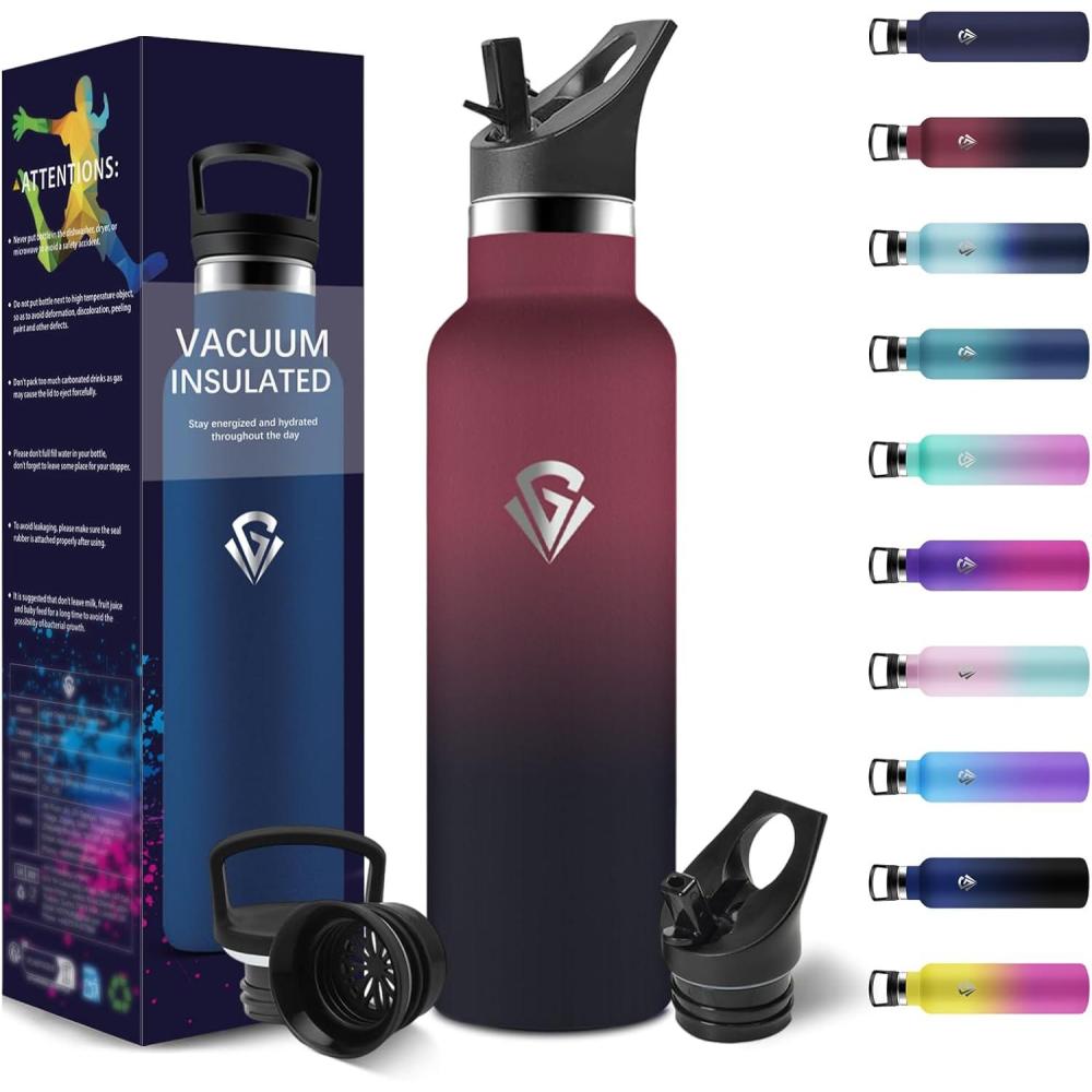 image:imageHoneyHolly Gourde Isotherme 500 ML Gourde INOX avec Paille Bouteille deau sans BPA Rutilisable AntiFuite Isolation sous Vide en Acier Inoxydable Double Paroi pour Enfants Adultes SportRouge Noir 500 Ml
