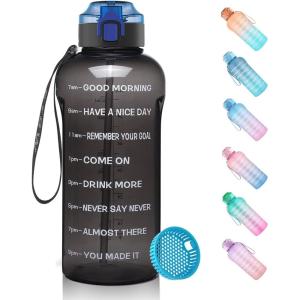 Gourde Tritan sans BPA Filtrante à fruits 2 L Bouteille anti-fuite Marqueur de temps Sport Noir(Black)