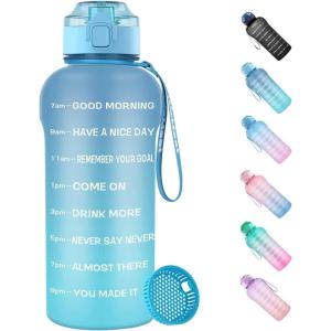 Gourde Tritan sans BPA Filtrante à fruits 2 L Bouteille anti-fuite Marqueur de temps Sport Noir(Blue Blue)