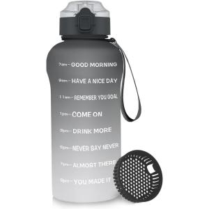 Gourde Tritan sans BPA Filtrante à fruits 2 L Bouteille anti-fuite Marqueur de temps Sport Noir(Noir/Blanc)