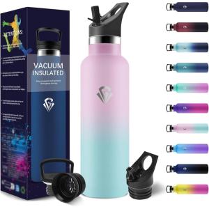 HoneyHolly Gourde Isotherme 500 ML, Gourde INOX avec Paille, Bouteille d&rsquo;eau sans BPA, Réutilisable, Anti-Fuite, Isolation sous Vide en Acier Inoxydable à Double Paroi, pour Enfants, Adultes, Sport(Rose Clair & Vert Clair – 750 Ml)