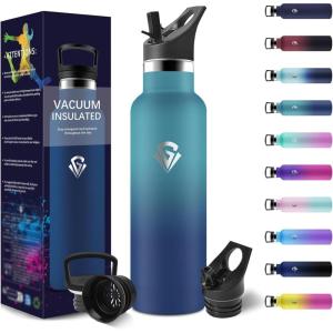 HoneyHolly Gourde Isotherme 500 ML, Gourde INOX avec Paille, Bouteille d&rsquo;eau sans BPA, Réutilisable, Anti-Fuite, Isolation sous Vide en Acier Inoxydable à Double Paroi, pour Enfants, Adultes, Sport(Vert Foncé & Bleu Foncé – 500 Ml)