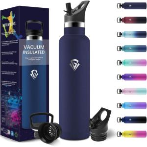 HoneyHolly Gourde Isotherme 500 ML, Gourde INOX avec Paille, Bouteille d&rsquo;eau sans BPA, Réutilisable, Anti-Fuite, Isolation sous Vide en Acier Inoxydable à Double Paroi, pour Enfants, Adultes, Sport(Bleu Foncé – 1000 Ml)
