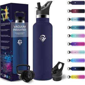 HoneyHolly Gourde Isotherme 500 ML, Gourde INOX avec Paille, Bouteille d&rsquo;eau sans BPA, Réutilisable, Anti-Fuite, Isolation sous Vide en Acier Inoxydable à Double Paroi, pour Enfants, Adultes, Sport(Bleu Foncé – 750 Ml)