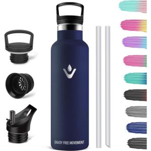 HoneyHolly Gourde Isotherme 500 ML, Gourde INOX avec Paille, Bouteille d&rsquo;eau sans BPA, Réutilisable, Anti-Fuite, Isolation sous Vide en Acier Inoxydable à Double Paroi, pour Enfants, Adultes, Sport(Dark Blue With Slogan – 1l)