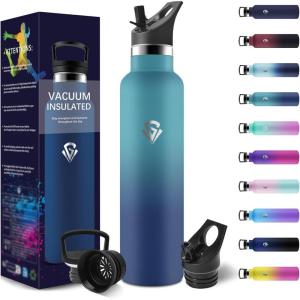 HoneyHolly Gourde Isotherme 500 ML, Gourde INOX avec Paille, Bouteille d&rsquo;eau sans BPA, Réutilisable, Anti-Fuite, Isolation sous Vide en Acier Inoxydable à Double Paroi, pour Enfants, Adultes, Sport(Vert Foncé & Bleu Foncé – 1000 Ml)
